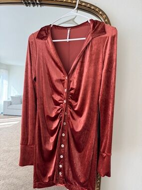 Free People Rust Velvet Ruched Top